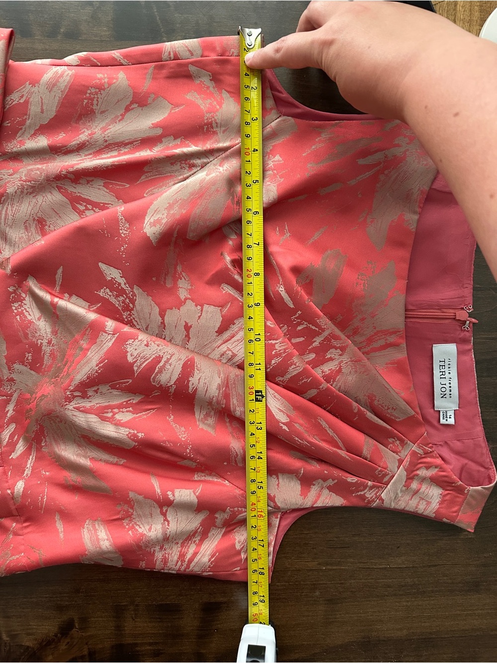 Rickie Freeman Teri Jon Pink Metallic Jacquard Bow Wedding Guest Dress 14 - Picture 10 of 12